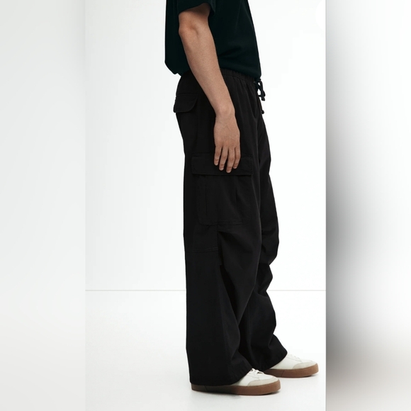 H&M Black Baggy Loose Fit Cargo Pants Medium - Picture 3 of 10